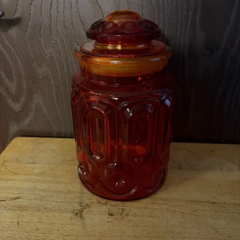 Large Red Amberina L E Smith Moon and Stars Canister 9